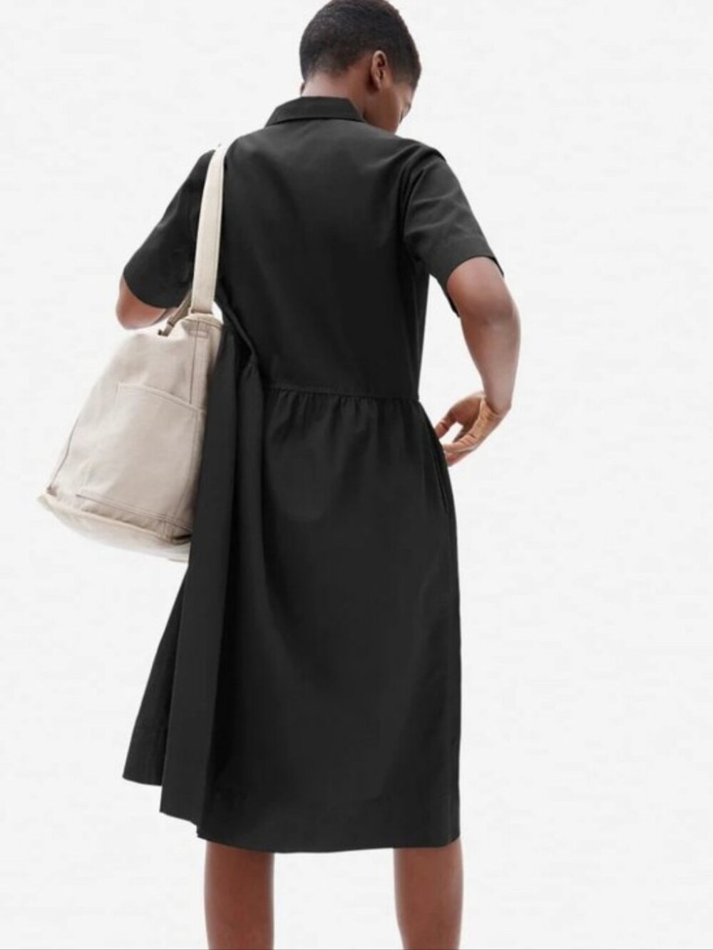 Everlane Parklet Shirtdress Cotton Black Midi Dress Minimalist Relaxed Size 6 - Picture 2 of 16